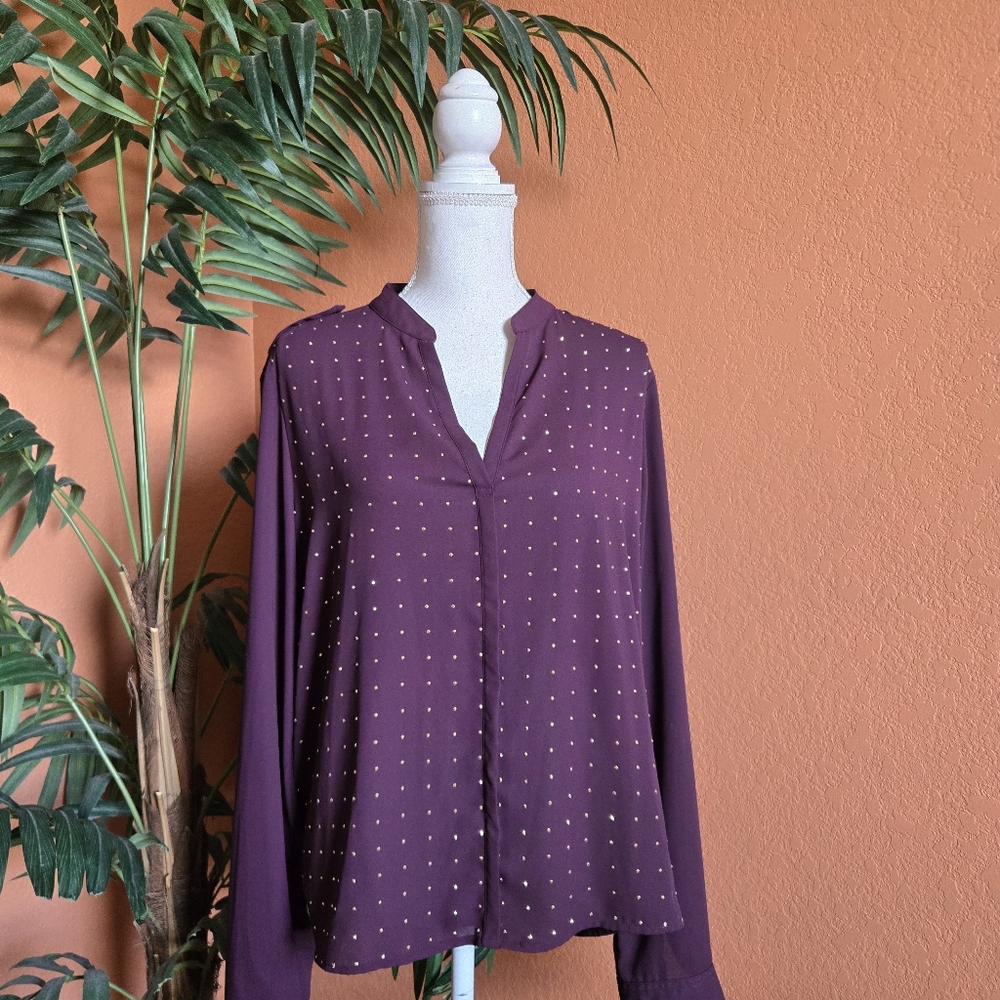3/$25 Calvin Klein CK Blouse Rhinestone Sparkle Wine Eggplant XL Top